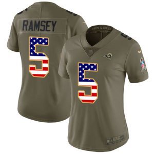 Exquisite Los Angeles Rams #5 Jalen Ramsey Olive/USA Flag Women's Stitched NFL Limited 2017 Salute to Service Jersey