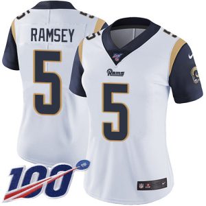 High quality Rams #5 Jalen Ramsey White Women's Stitched NFL 100th Season Vapor Untouchable Limited Jersey