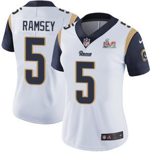 Outstanding Rams #5 Jalen Ramsey White Super Bowl LIII Bound Women's Stitched NFL Vapor Untouchable Limited Jersey