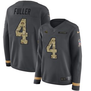 Gorgeous Rams #4 Jordan Fuller Anthracite Salute to Service Women's Stitched NFL Limited Therma Long Sleeve Jersey