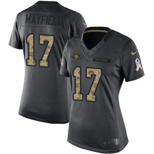Gorgeous Rams #17 Baker Mayfield Black Women's Stitched NFL Limited 2016 Salute to Service Jersey