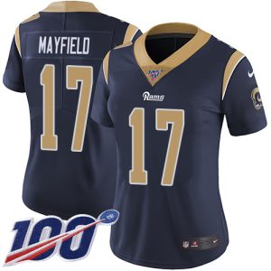 High quality Rams #17 Baker Mayfield Navy Blue Team Color Women's Stitched NFL 100th Season Vapor Limited Jersey