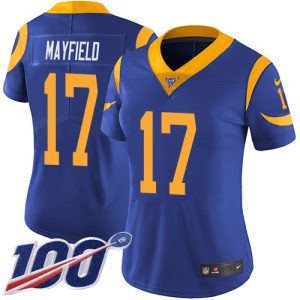 Outstanding Rams #17 Baker Mayfield Royal Blue Alternate Women's Stitched NFL 100th Season Vapor Untouchable Limited Jersey
