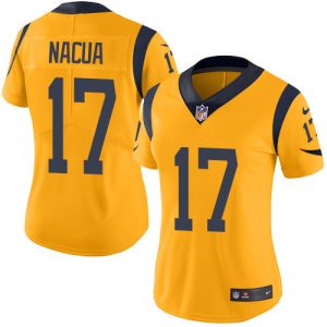 Exquisite Rams #17 Puka Nacua Gold Women's Stitched NFL Limited Rush Jersey