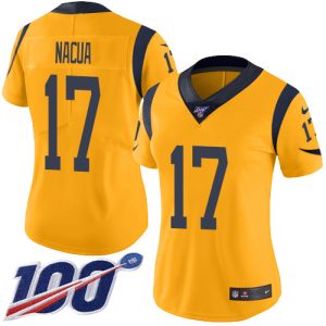 Finest Rams #17 Puka Nacua Gold Women's Stitched NFL Limited Rush 100th Season Jersey