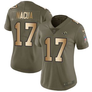 Finest Rams #17 Puka Nacua Olive/Gold Women's Stitched NFL Limited 2017 Salute to Service Jersey