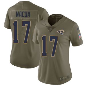 High quality Rams #17 Puka Nacua Olive Women's Stitched NFL Limited 2017 Salute to Service Jersey