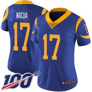 Superior Rams #17 Puka Nacua Royal Blue Alternate Women's Stitched NFL 100th Season Vapor Untouchable Limited Jersey