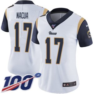 Exquisite Rams #17 Puka Nacua White Women's Stitched NFL 100th Season Vapor Untouchable Limited Jersey