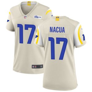 Premium Los Angeles Rams #17 Puka Nacua Women's Game NFL Jersey - Bone