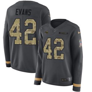 Outstanding Rams #42 Ethan Evans Anthracite Salute to Service Women's Stitched NFL Limited Therma Long Sleeve Jersey