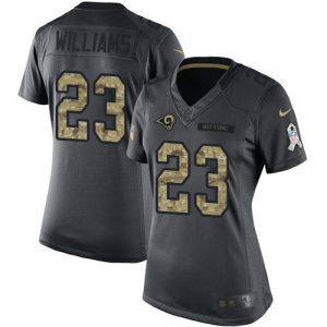 Outstanding Rams #23 Kyren Williams Black Women's Stitched NFL Limited 2016 Salute to Service Jersey