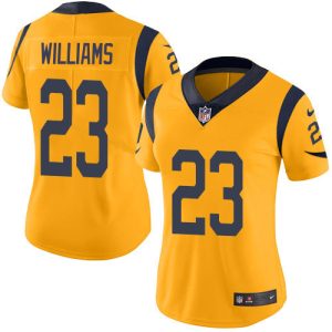 High quality Rams #23 Kyren Williams Gold Women's Stitched NFL Limited Rush Jersey
