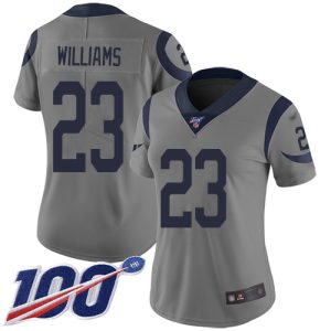 Exquisite Rams #23 Kyren Williams Gray Women's Stitched NFL Limited Inverted Legend 100th Season Jersey
