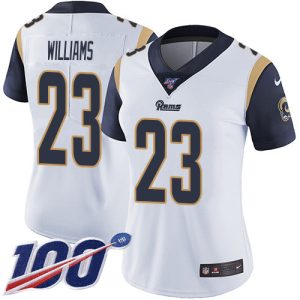 Superb Rams #23 Kyren Williams White Women's Stitched NFL 100th Season Vapor Untouchable Limited Jersey