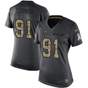 Premium Rams #91 Kobie Turner Black Women's Stitched NFL Limited 2016 Salute to Service Jersey