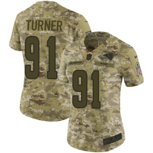 Premium Rams #91 Kobie Turner Camo Women's Stitched NFL Limited 2018 Salute to Service Jersey