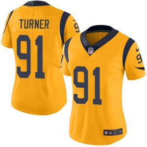 Premium Rams #91 Kobie Turner Gold Women's Stitched NFL Limited Rush Jersey