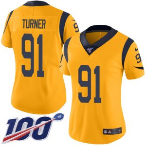 Superior Rams #91 Kobie Turner Gold Women's Stitched NFL Limited Rush 100th Season Jersey