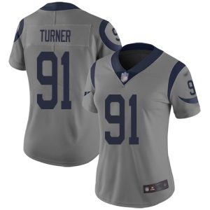 Outstanding Rams #91 Kobie Turner Gray Women's Stitched NFL Limited Inverted Legend Jersey
