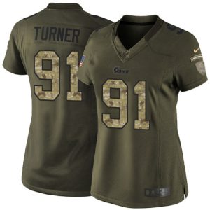 Premium Rams #91 Kobie Turner Green Women's Stitched NFL Limited 2015 Salute to Service Jersey