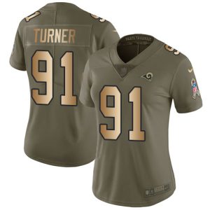 Premium Rams #91 Kobie Turner Olive/Gold Women's Stitched NFL Limited 2017 Salute to Service Jersey