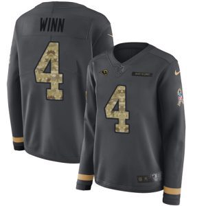 Premium Rams #4 Dresser Winn Anthracite Salute to Service Women's Stitched NFL Limited Therma Long Sleeve Jersey