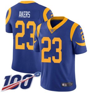 Superior Rams #23 Cam Akers Royal Blue Alternate Youth Stitched NFL 100th Season Vapor Untouchable Limited Jersey