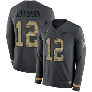 Premium Rams #12 Van Jefferson Anthracite Salute to Service Youth Stitched NFL Limited Therma Long Sleeve Jersey