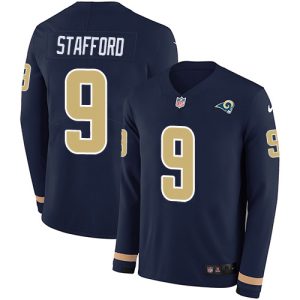 Exceptional Los Angeles Rams #9 Matthew Stafford Navy Blue Team Color Youth Stitched NFL Limited Therma Long Sleeve Jersey