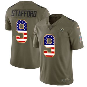 Finest Los Angeles Rams #9 Matthew Stafford Olive/USA Flag Youth Stitched NFL Limited 2017 Salute to Service Jersey
