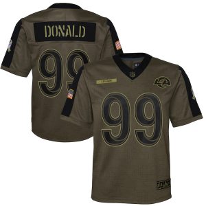 Superb Los Angeles Rams #99 Aaron Donald Olive Youth 2021 Salute To Service Game Jersey