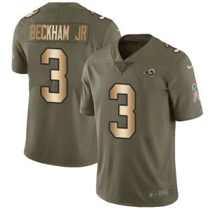 Marvelous Rams #3 Odell Beckham Jr. Olive/Gold Youth Stitched NFL Limited 2017 Salute To Service Jersey