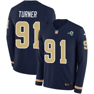 Premium Rams #91 Kobie Turner Navy Blue Team Color Youth Stitched NFL Limited Therma Long Sleeve Jersey