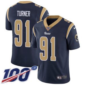 Exceptional Rams #91 Kobie Turner Navy Blue Team Color Youth Stitched NFL 100th Season Vapor Untouchable Limited Jersey