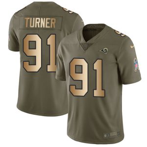 Finest Rams #91 Kobie Turner Olive/Gold Youth Stitched NFL Limited 2017 Salute To Service Jersey