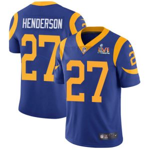 Outstanding Rams #27 Darrell Henderson Royal Blue Alternate Super Bowl LVI Patch Youth Stitched NFL Vapor Untouchable Limited Jersey