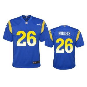 Outstanding Los Angeles Rams #26 Terrell Burgess Youth Game NFL Jersey - Royal