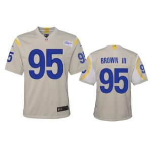 Finest Los Angeles Rams #95 Bobby Brown III Youth Game NFL Jersey - Bone