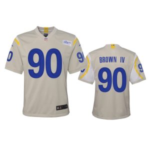 Exceptional Los Angeles Rams #90 Earnest Brown IV Youth Game NFL Jersey - Bone