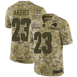 High quality Rams #23 Cam Akers Camo Super Bowl LVI Patch Youth Stitched NFL Limited 2018 Salute To Service Jersey