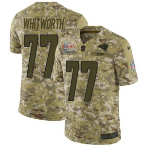 Marvelous Rams #77 Andrew Whitworth Camo Super Bowl LVI Patch Youth Stitched NFL Limited 2018 Salute To Service Jersey