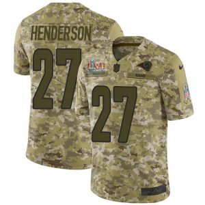 Superior Rams #27 Darrell Henderson Camo Super Bowl LVI Patch Youth Stitched NFL Limited 2018 Salute To Service Jersey