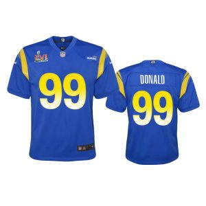 Premium Los Angeles Rams #99 Aaron Donald Youth Super Bowl LVI Patch Game NFL Jersey - Royal