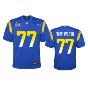 Superior Los Angeles Rams #77 Andrew Whitworth Youth Super Bowl LVI Patch Game NFL Jersey - Royal