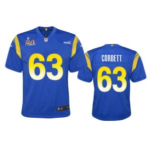 High quality Los Angeles Rams #63 Austin Corbett Youth Super Bowl LVI Patch Game NFL Jersey - Royal