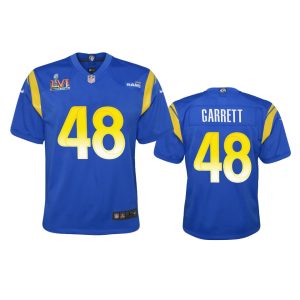 Superior Los Angeles Rams #48 Chris Garrett Youth Super Bowl LVI Patch Game NFL Jersey - Royal