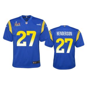Premium Los Angeles Rams #27 Darrell Henderson Youth Super Bowl LVI Patch Game NFL Jersey - Royal