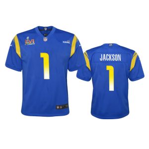 Outstanding Los Angeles Rams #1 Desean Jackson Youth Super Bowl LVI Patch Game NFL Jersey - Royal