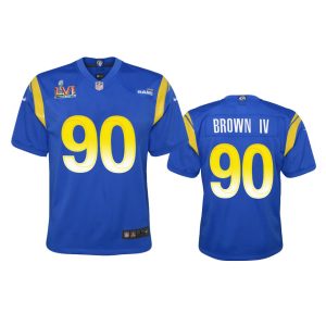 Outstanding Los Angeles Rams #90 Earnest Brown IV Youth Super Bowl LVI Patch Game NFL Jersey - Royal